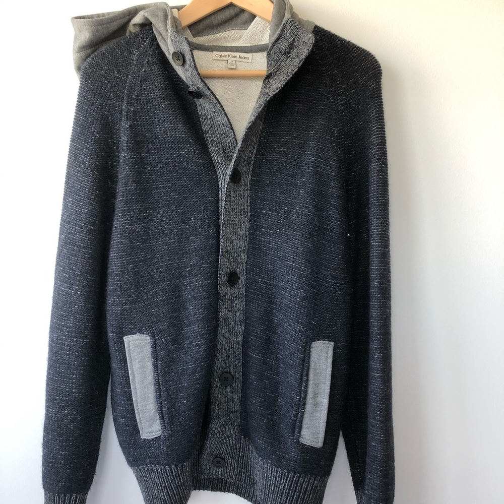 Calvin Klein M button up hooded sweater